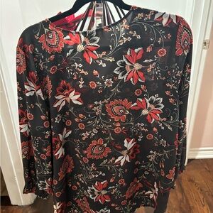 LOFT Black and Red Floral Print Blouse